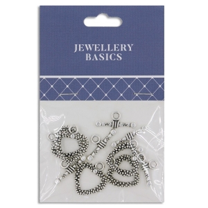 Toggle Clasp 15mm Silver Hearts Pk 5